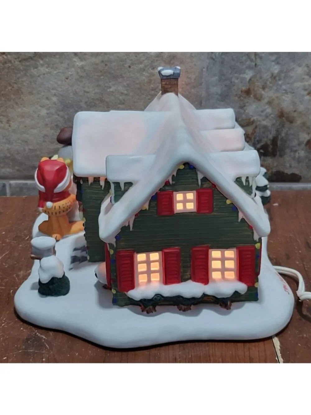 Vintage Danbury Mint Garfield Christmas Village Light Up House Odie Snowman Jim